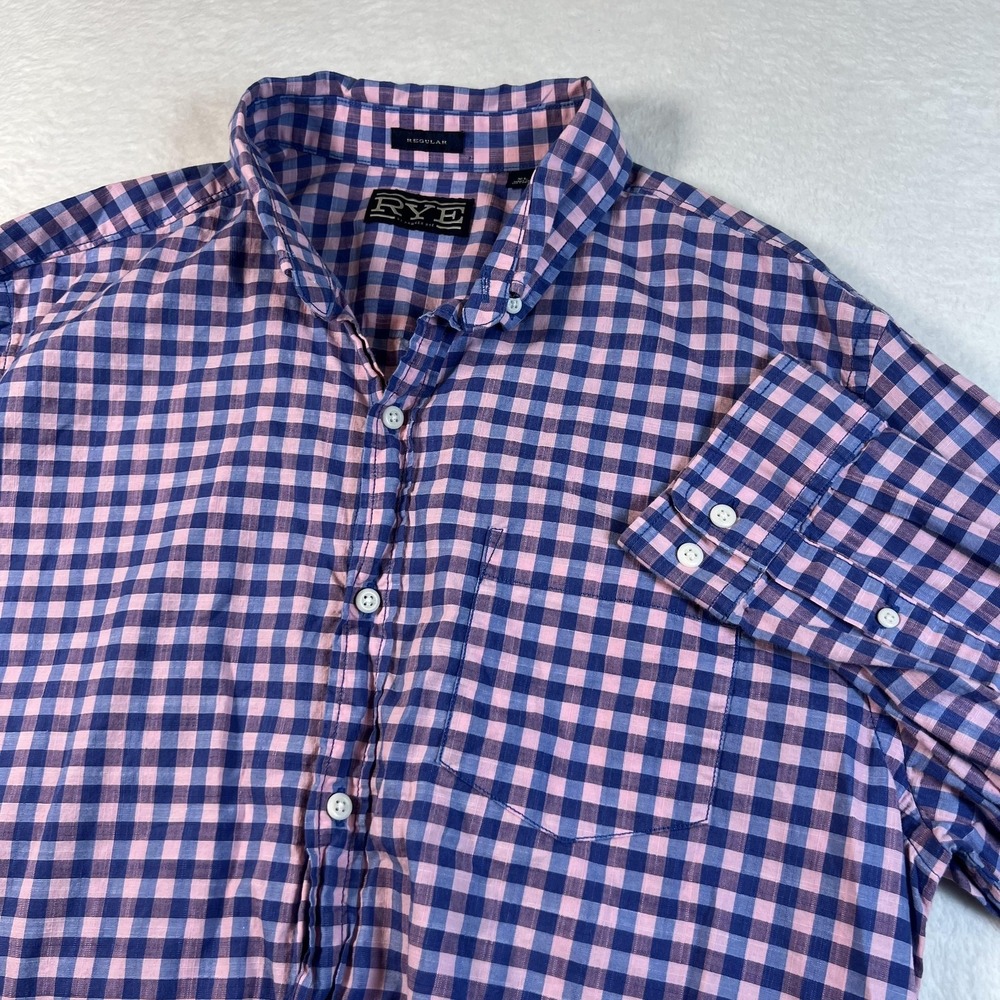 RYE By Hawker Rye Shirt Mens XL Blue Pink Check Long Sleeve Button Down Casual